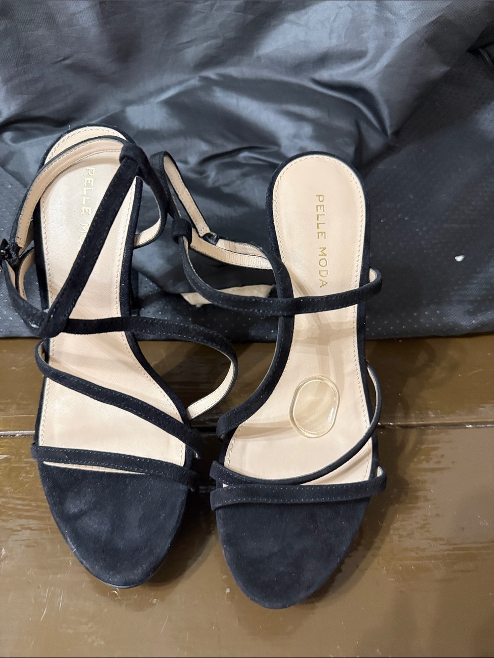 Pelle Moda Black Strappy Suede Heeled Sandals